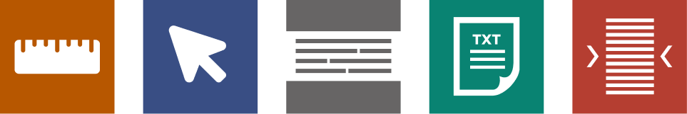 Recite Me Focus icons - ruler, pointer, paragraphs, txt, margins