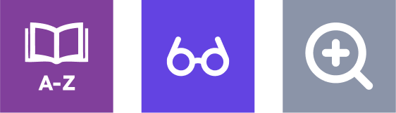 Recite Me Reading Aid icons - A-Z glasses and plus