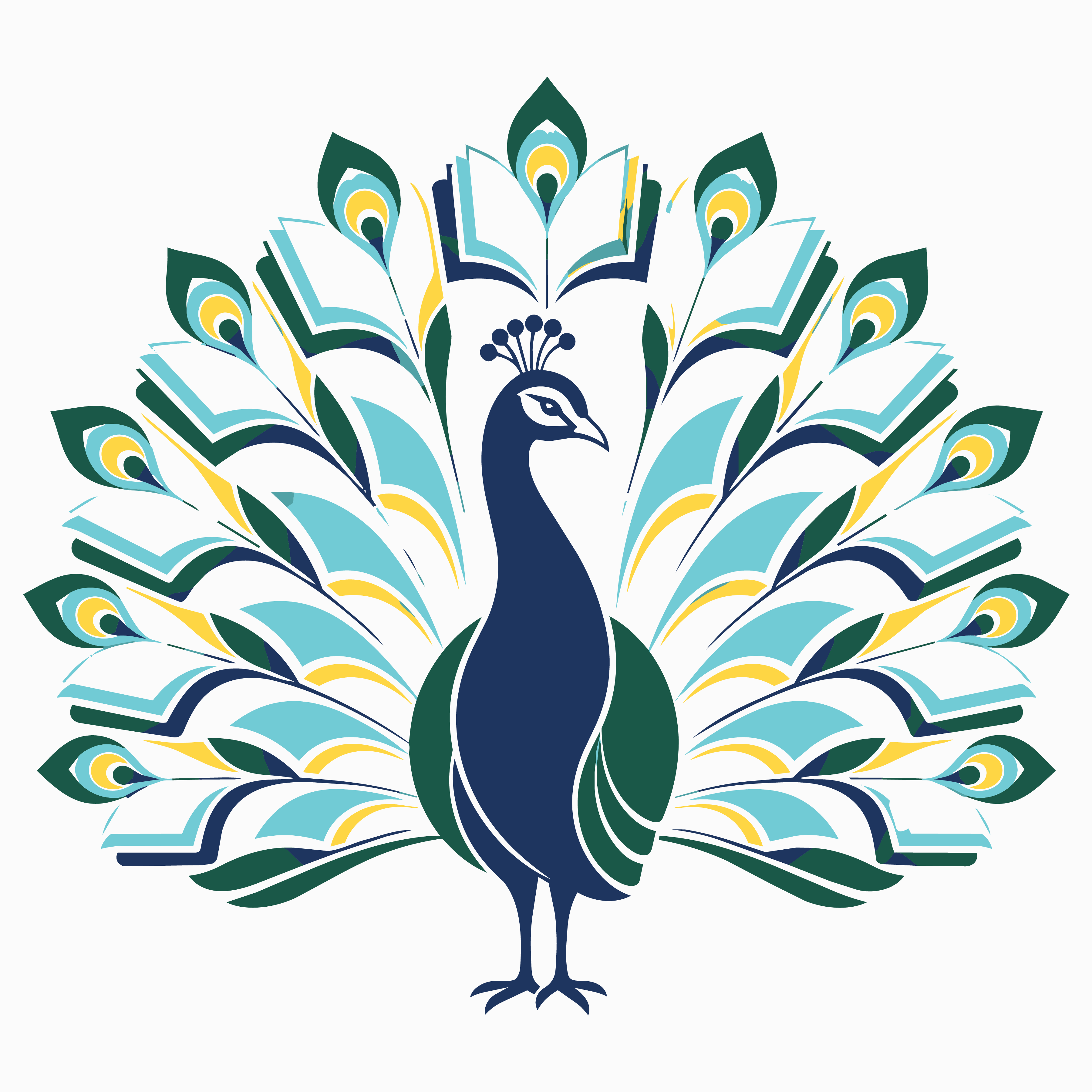 Image of peacock graphic with books as feathers